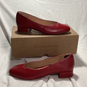 BRIOSO Women's Red Leather Low Block Heel Pointed Toe Flats Shoes Size 9.5M